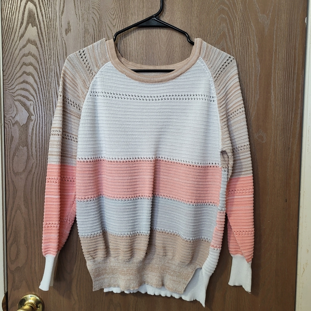 Striped Pink and White Women's Sweater